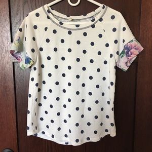 Cute White and Blue Polka Dot Floral Tee Terry S